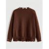 imageSHENHE Womens Oversized Skeleton Pattern Ripped Round Neck Sweater PulloverBrown