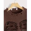 imageSHENHE Womens Oversized Skeleton Pattern Ripped Round Neck Sweater PulloverCoffee Brown
