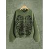 imageSHENHE Womens Oversized Skeleton Pattern Ripped Round Neck Sweater PulloverGreen