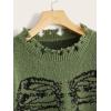 imageSHENHE Womens Oversized Skeleton Pattern Ripped Round Neck Sweater PulloverGreen