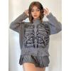 imageSHENHE Womens Oversized Skeleton Pattern Ripped Round Neck Sweater PulloverGrey