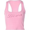 imageSHENHE Womens Ribbed Knit Rhinestone Letter Print Racerback Y2k Crop Tank TopPink
