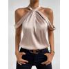 imageSHENHE Womens Satin Twisted Halter Neck Keyhole Back Sleeveless Elegant Blouse Tank TopChampagne
