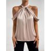 imageSHENHE Womens Satin Twisted Halter Neck Keyhole Back Sleeveless Elegant Blouse Tank TopChampagne