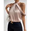 imageSHENHE Womens Satin Twisted Halter Neck Keyhole Back Sleeveless Elegant Blouse Tank TopChampagne
