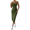 imageSHENHE Womens Split Thigh Twist Backless Spaghetti Strap Sleeveless Bodycon Midi DressesArmy Green