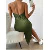 imageSHENHE Womens Split Thigh Twist Backless Spaghetti Strap Sleeveless Bodycon Midi DressesArmy Green
