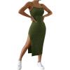 imageSHENHE Womens Split Thigh Twist Backless Spaghetti Strap Sleeveless Bodycon Midi DressesArmy Green