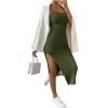 imageSHENHE Womens Split Thigh Twist Backless Spaghetti Strap Sleeveless Bodycon Midi DressesArmy Green