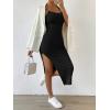 imageSHENHE Womens Split Thigh Twist Backless Spaghetti Strap Sleeveless Bodycon Midi DressesBlack