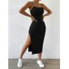 imageSHENHE Womens Split Thigh Twist Backless Spaghetti Strap Sleeveless Bodycon Midi DressesBlack