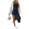 imageSHENHE Womens Split Thigh Twist Backless Spaghetti Strap Sleeveless Bodycon Midi DressesBlue
