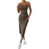imageSHENHE Womens Split Thigh Twist Backless Spaghetti Strap Sleeveless Bodycon Midi DressesBrown