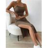 imageSHENHE Womens Split Thigh Twist Backless Spaghetti Strap Sleeveless Bodycon Midi DressesBrown