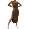 imageSHENHE Womens Split Thigh Twist Backless Spaghetti Strap Sleeveless Bodycon Midi DressesBrown
