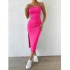 imageSHENHE Womens Split Thigh Twist Backless Spaghetti Strap Sleeveless Bodycon Midi DressesHot Pink