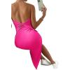 imageSHENHE Womens Split Thigh Twist Backless Spaghetti Strap Sleeveless Bodycon Midi DressesHot Pink