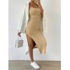 imageSHENHE Womens Split Thigh Twist Backless Spaghetti Strap Sleeveless Bodycon Midi DressesKhaki a