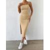 imageSHENHE Womens Split Thigh Twist Backless Spaghetti Strap Sleeveless Bodycon Midi DressesKhaki a