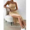 imageSHENHE Womens Split Thigh Twist Backless Spaghetti Strap Sleeveless Bodycon Midi DressesKhaki a
