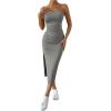 imageSHENHE Womens Split Thigh Twist Backless Spaghetti Strap Sleeveless Bodycon Midi DressesLight Grey