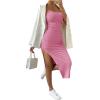 imageSHENHE Womens Split Thigh Twist Backless Spaghetti Strap Sleeveless Bodycon Midi DressesLight Pink