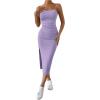 imageSHENHE Womens Split Thigh Twist Backless Spaghetti Strap Sleeveless Bodycon Midi DressesLilac Purple