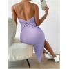 imageSHENHE Womens Split Thigh Twist Backless Spaghetti Strap Sleeveless Bodycon Midi DressesLilac Purple