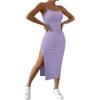 imageSHENHE Womens Split Thigh Twist Backless Spaghetti Strap Sleeveless Bodycon Midi DressesLilac Purple