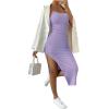 imageSHENHE Womens Split Thigh Twist Backless Spaghetti Strap Sleeveless Bodycon Midi DressesLilac Purple