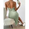 imageSHENHE Womens Split Thigh Twist Backless Spaghetti Strap Sleeveless Bodycon Midi DressesLime Green