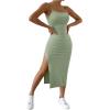 imageSHENHE Womens Split Thigh Twist Backless Spaghetti Strap Sleeveless Bodycon Midi DressesLime Green