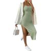 imageSHENHE Womens Split Thigh Twist Backless Spaghetti Strap Sleeveless Bodycon Midi DressesLime Green