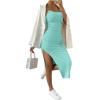 imageSHENHE Womens Split Thigh Twist Backless Spaghetti Strap Sleeveless Bodycon Midi DressesMint Blue