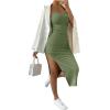 imageSHENHE Womens Split Thigh Twist Backless Spaghetti Strap Sleeveless Bodycon Midi DressesMint Green