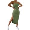 imageSHENHE Womens Split Thigh Twist Backless Spaghetti Strap Sleeveless Bodycon Midi DressesMint Green
