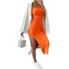 imageSHENHE Womens Split Thigh Twist Backless Spaghetti Strap Sleeveless Bodycon Midi DressesOrange