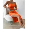 imageSHENHE Womens Split Thigh Twist Backless Spaghetti Strap Sleeveless Bodycon Midi DressesOrange