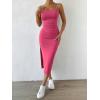 imageSHENHE Womens Split Thigh Twist Backless Spaghetti Strap Sleeveless Bodycon Midi DressesRose