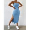 imageSHENHE Womens Split Thigh Twist Backless Spaghetti Strap Sleeveless Bodycon Midi DressesSky Blue