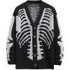 imageSHENHE Mens Skeleton Pattern Cardigan Sweaters Long Sleeve Unisex Outwear Knitted CoatsBlack