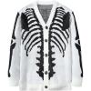 imageSHENHE Mens Skeleton Pattern Cardigan Sweaters Long Sleeve Unisex Outwear Knitted CoatsBlack and White