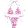 imageSHENHE Womens 2 Piece Halter Swimsuit Textured Tie Side Triangle Bikini Bathing SuitPaisley Pink