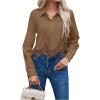 imageSHENHE Womens Button Up Guipure Lace Trim Long Sleeve Crop Top Shirt Elegant BlouseBrown