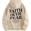 imageSHENHE Womens Graphic Hoodie Slogan Faith Over Fear Christian Hoodie Pullover SweatshirtApricot