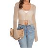 imageSHENHE Womens Mesh Sheer V Neck Tie Front Long Sleeve Solid Crop CardiganKhaki