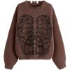 imageSHENHE Womens Oversized Skeleton Pattern Ripped Round Neck Sweater PulloverCoffee Brown