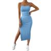 imageSHENHE Womens Split Thigh Twist Backless Spaghetti Strap Sleeveless Bodycon Midi DressesSky Blue