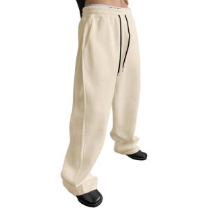 imageSHENHE Mens Baggy Pants Wide Leg Drawstring Waist Loose Sweatpants with PocketsApricot