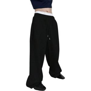 imageSHENHE Mens Baggy Pants Wide Leg Drawstring Waist Loose Sweatpants with PocketsBlack